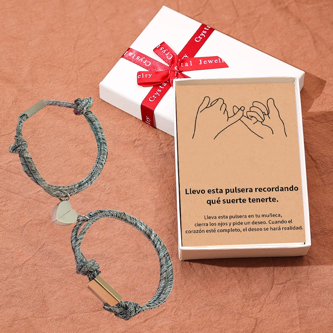 Pulsera compartida de cuerda 2 nombres personalizados para pareja con dije magnético | Jessemade
