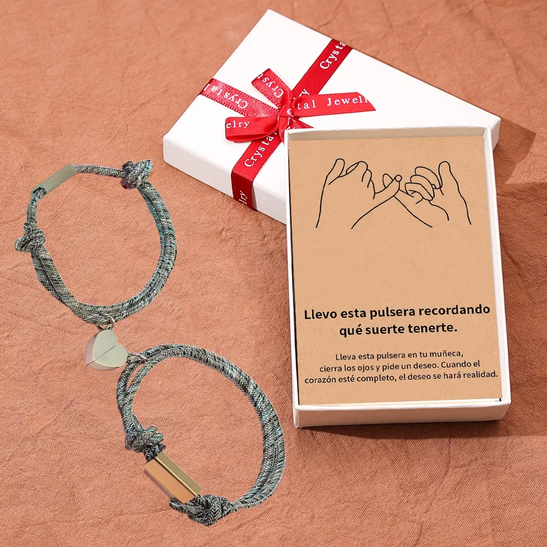 Pulsera compartida de cuerda 2 nombres personalizados para pareja con dije magnético | Jessemade