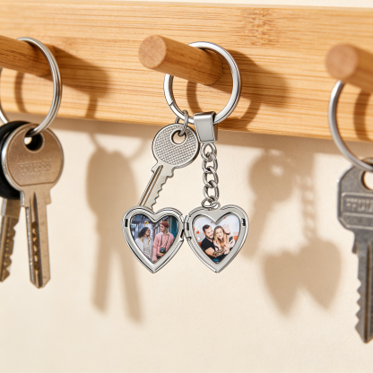 Llavero de cajita de corazón personalizado con 2 fotos