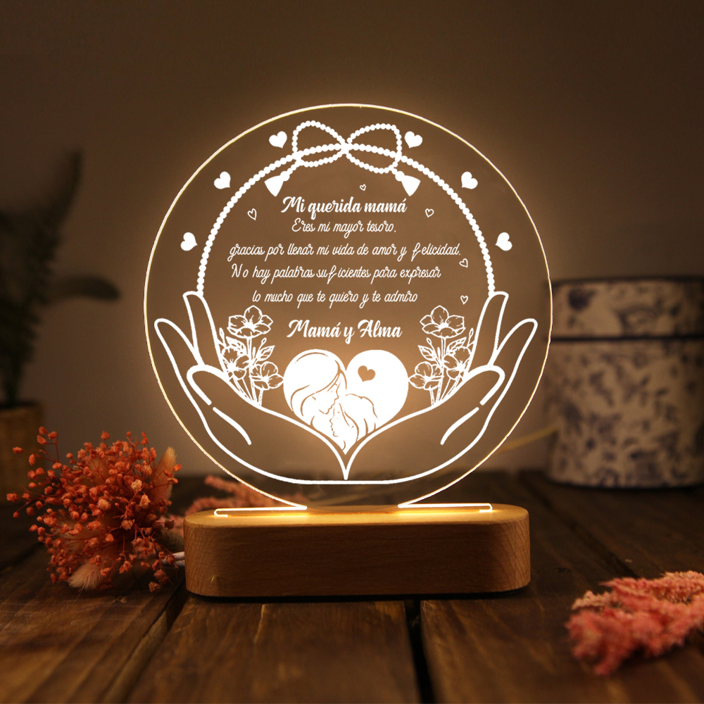 A mi mamá-Lámpara 3D Ilusión Luz de Noche Personalizada con 1 Texto-Jessemade ES