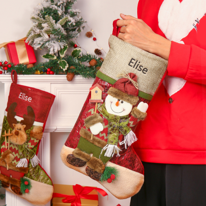 Adornos de medias navideñas con muñeco Bolsa de regalo 1 Nombre personalizado-Jessemade ES