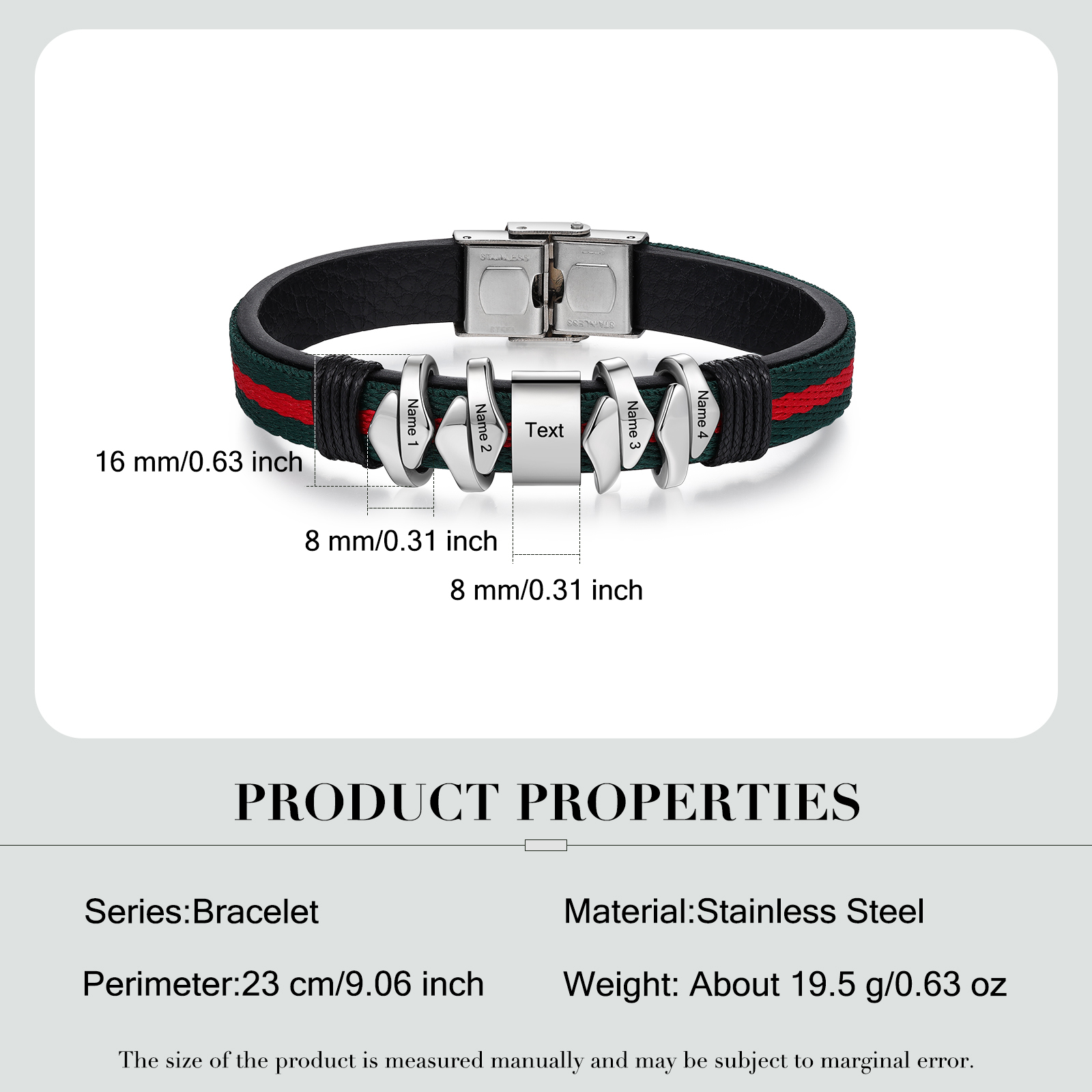 Pulsera 4 Nombres Personalizados de Cuero y Cuerda con Aros-Jessemade ES