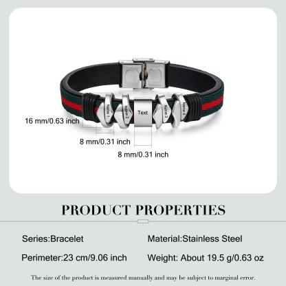 Pulsera 4 Nombres Personalizados de Cuero y Cuerda con Aros-Jessemade ES