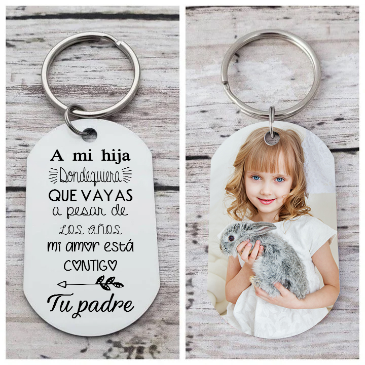 A mi hija-Llavero de placa "mi amor está contigo" de padres 1 foto personalizada-Jessemade ES