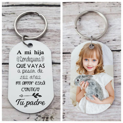 A mi hija-Llavero de placa "mi amor está contigo" de padres 1 foto personalizada-Jessemade ES