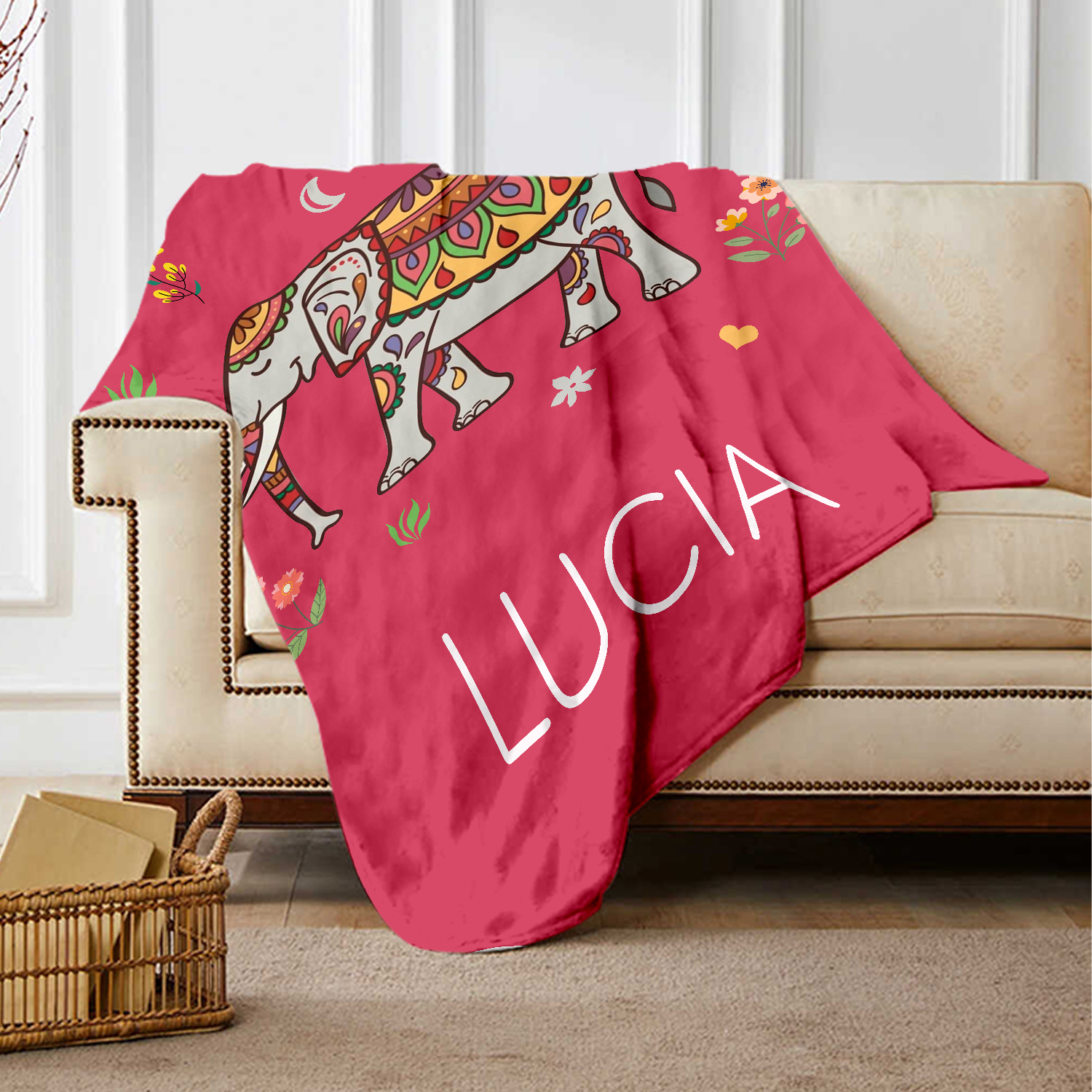Manta de buen calidad con Elefante personalizada con 1 nombre-Jessemade ES