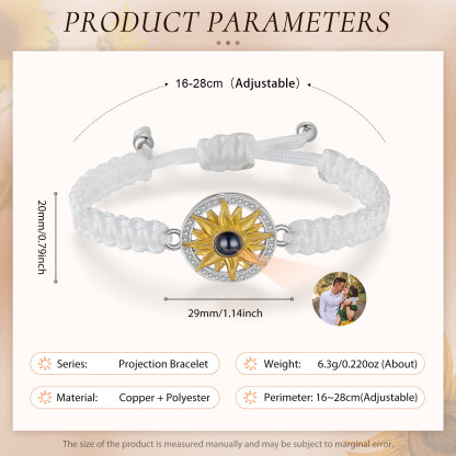 Pulsera con proyección de foto con dije de girasol cuerda blanca-Jessemade ES