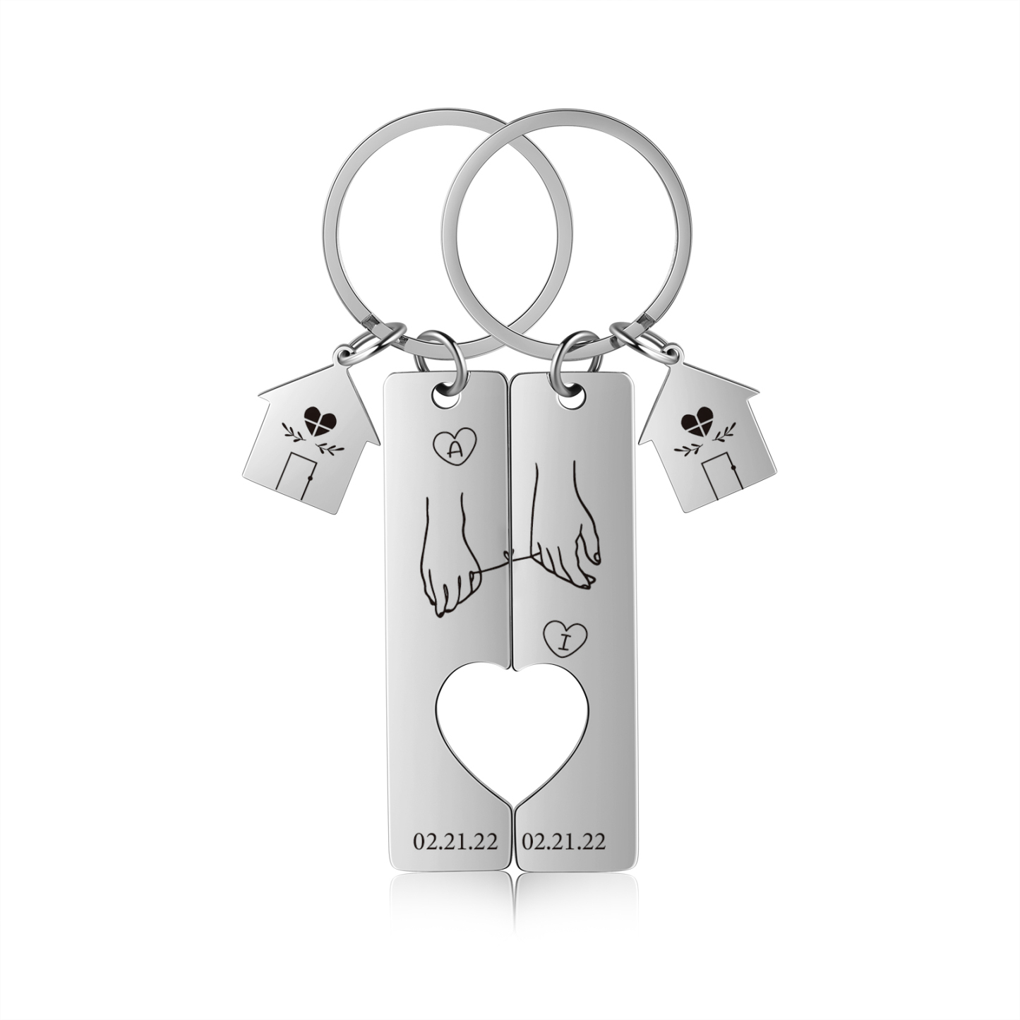 Llavero para pareja manos conectadas por hilo 2 letras personalizadas con fecha dije de casa-Jessemade ES