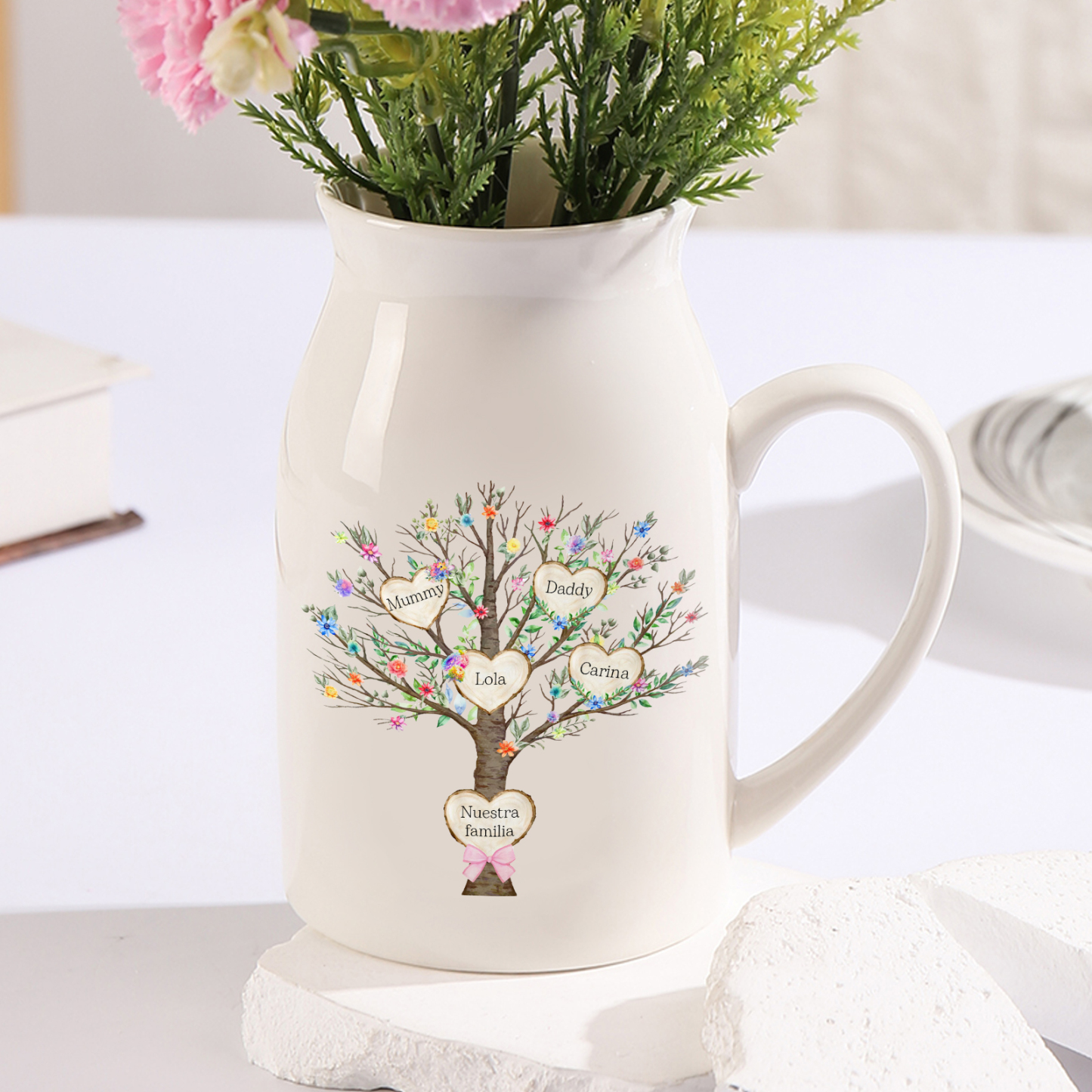 Florero de cerámica árbol de corazones 2-8 nombres personalizados con texto decoración del hogar-Jessemade ES