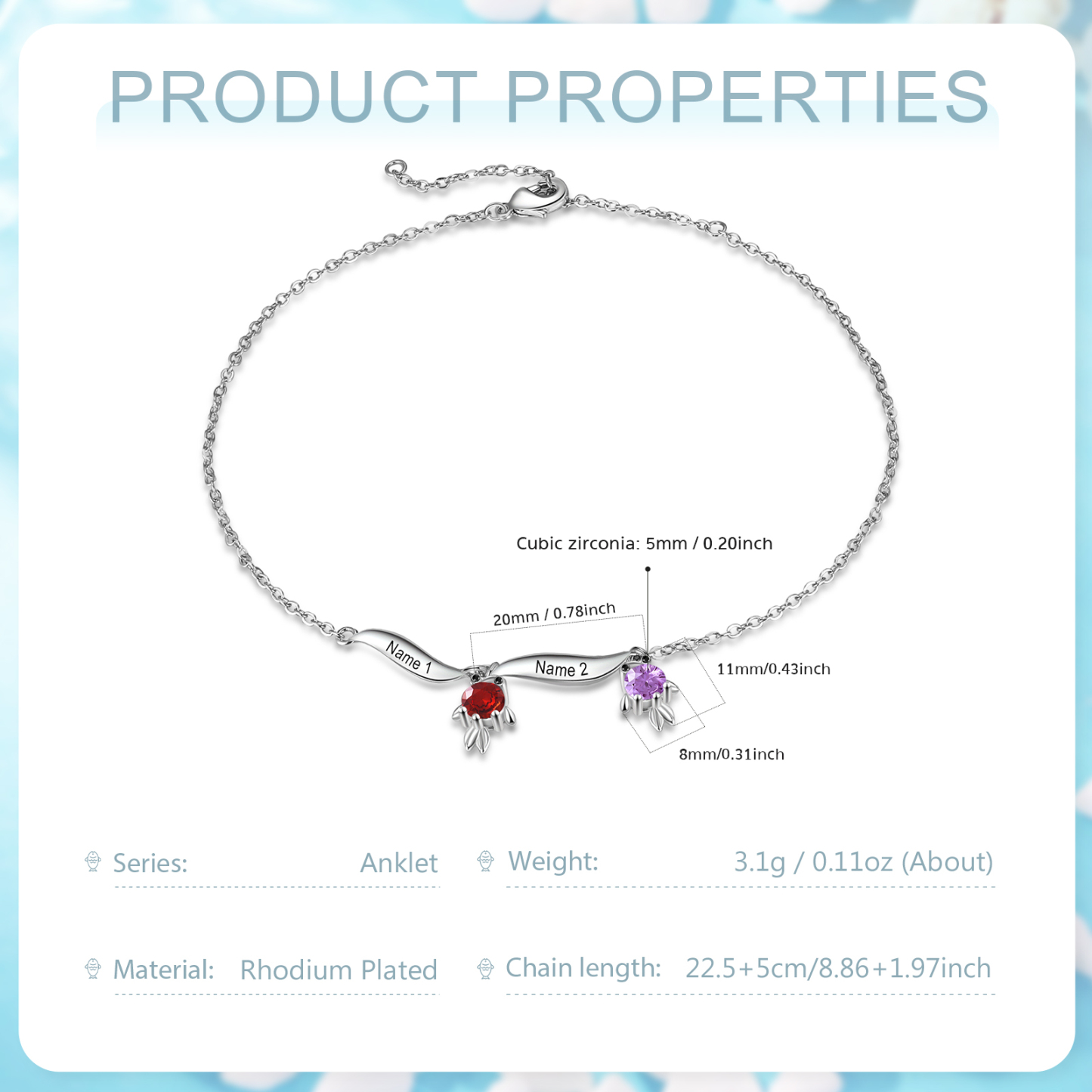 Pulsera de tobillo 1-6 nombres y piedras personalizados con dije de pececito-Jessemade ES