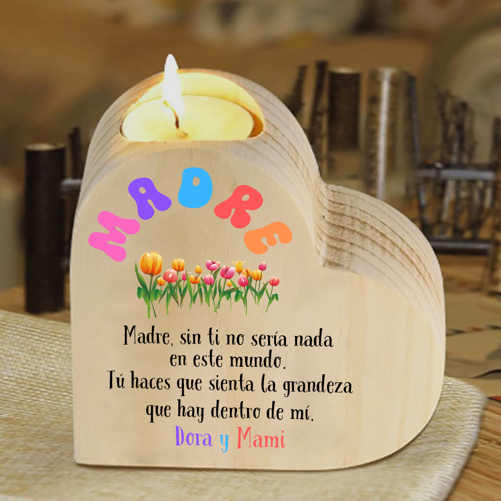 A mi mamá-Candelero con texto personalizado en forma de corazón de madera sin candela-Jessemade ES