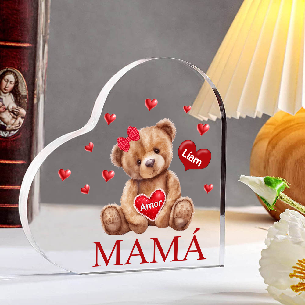 A mi mamá/abuela-Placa de acrílico "Nosotros" en forma de corazón 1 nombre y 1 texto personalizados-Jessemade ES