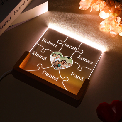 A mi mamá/abuela-Lámpara Personalizada con 2-7 Nombres y Foto "rompecabezas" 3D Ilusión Luz de Noche-Jessemade ES