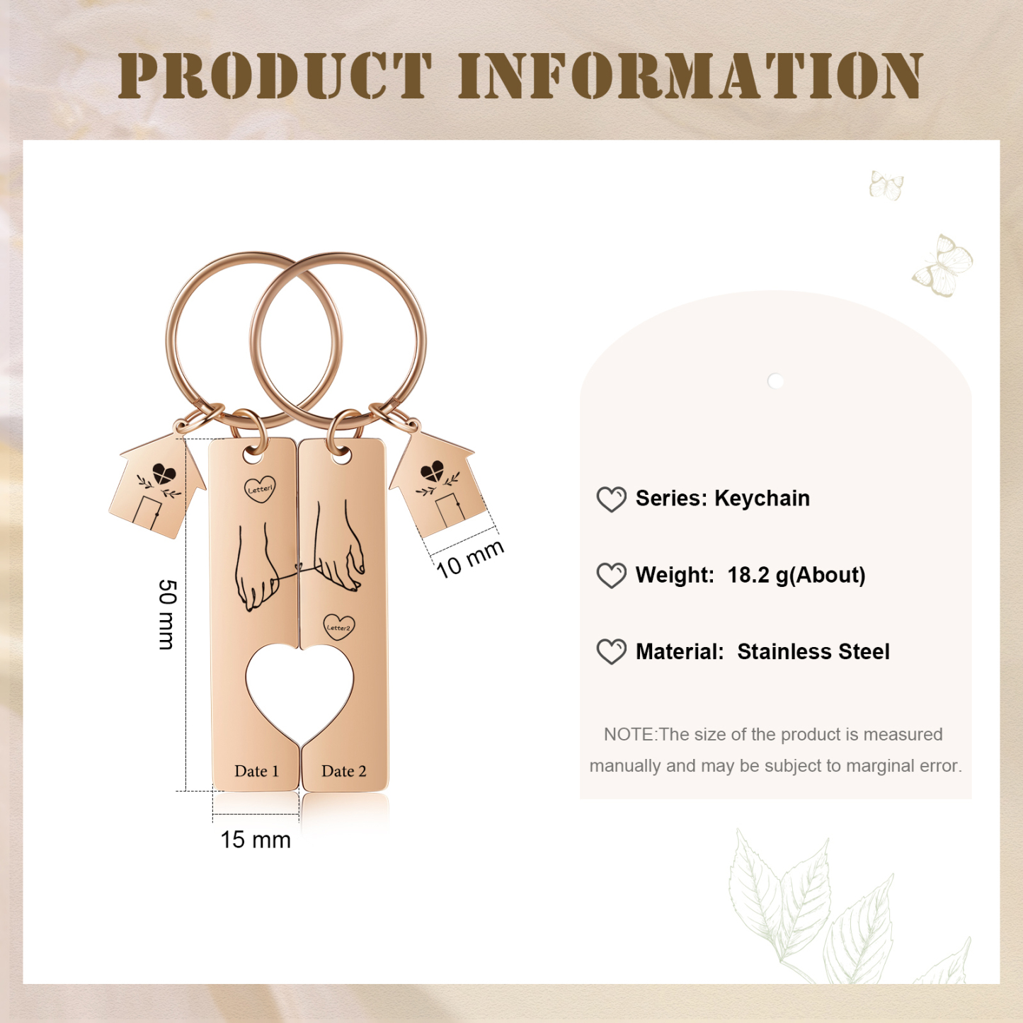 Llavero para pareja manos conectadas por hilo 2 letras personalizadas con fecha dije de casa-Jessemade ES