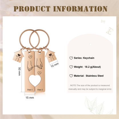 Llavero para pareja manos conectadas por hilo 2 letras personalizadas con fecha dije de casa-Jessemade ES