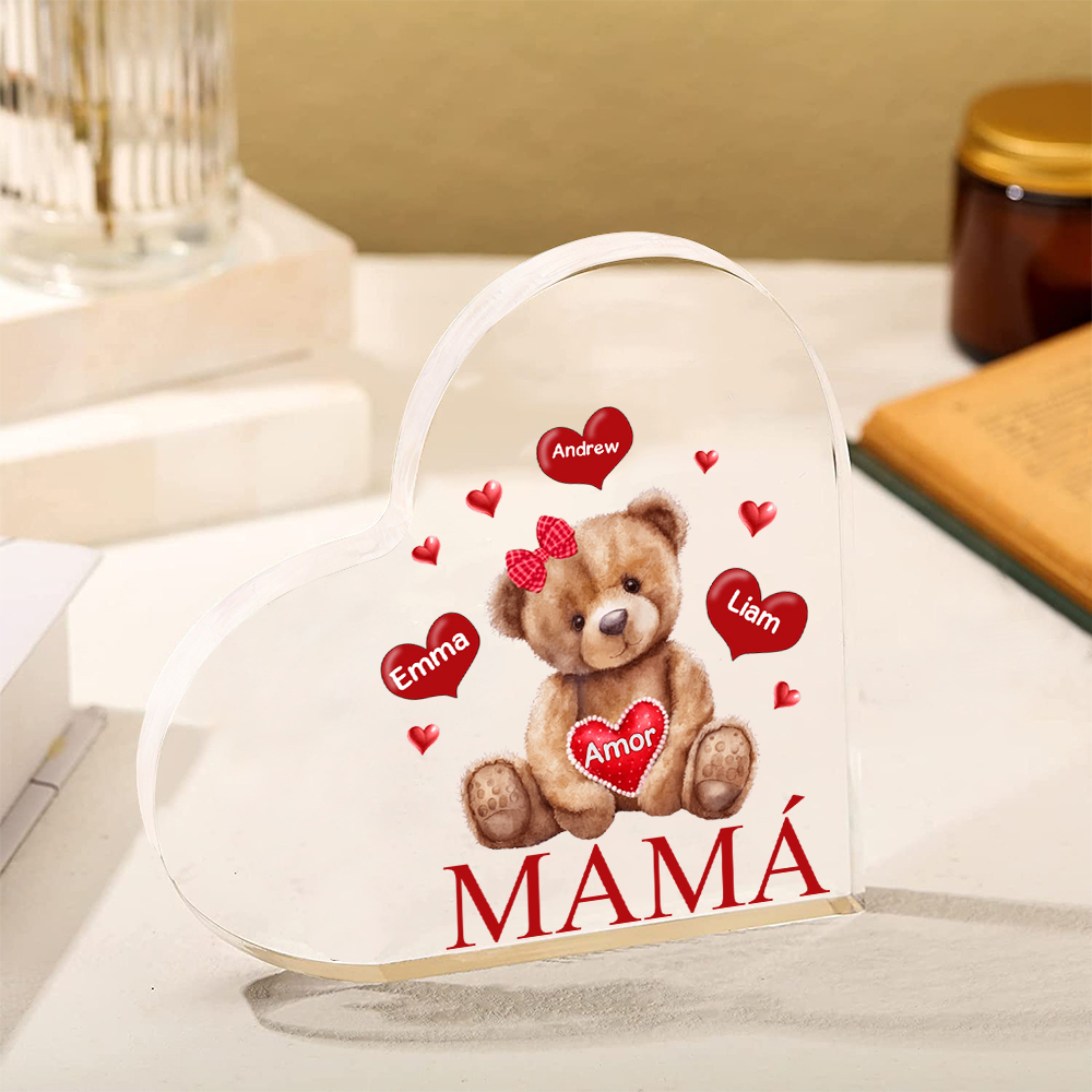 A mi mamá/abuela-Placa de acrílico "Nosotros" en forma de corazón 3 nombres y 1 texto personalizados-Jessemade ES