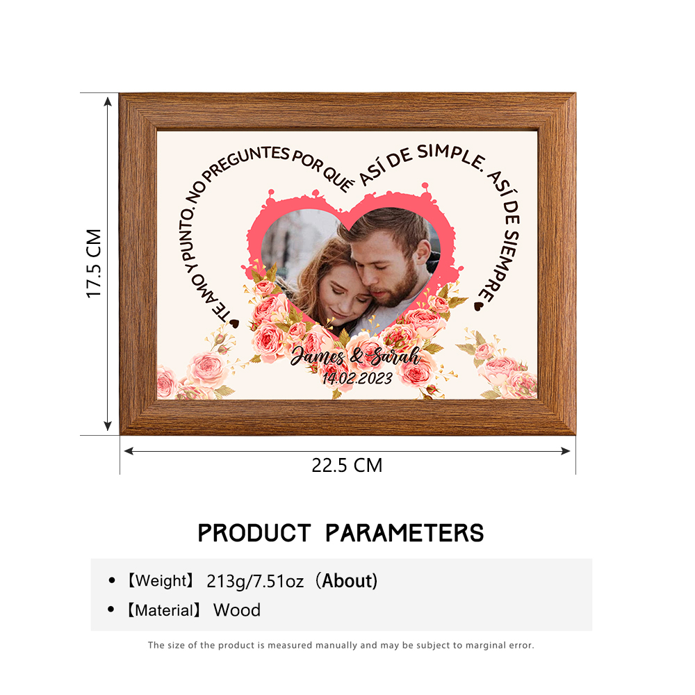 Marco de 1 foto de madera para pareja 2 nombres y fecha personalizados-Jessemade ES