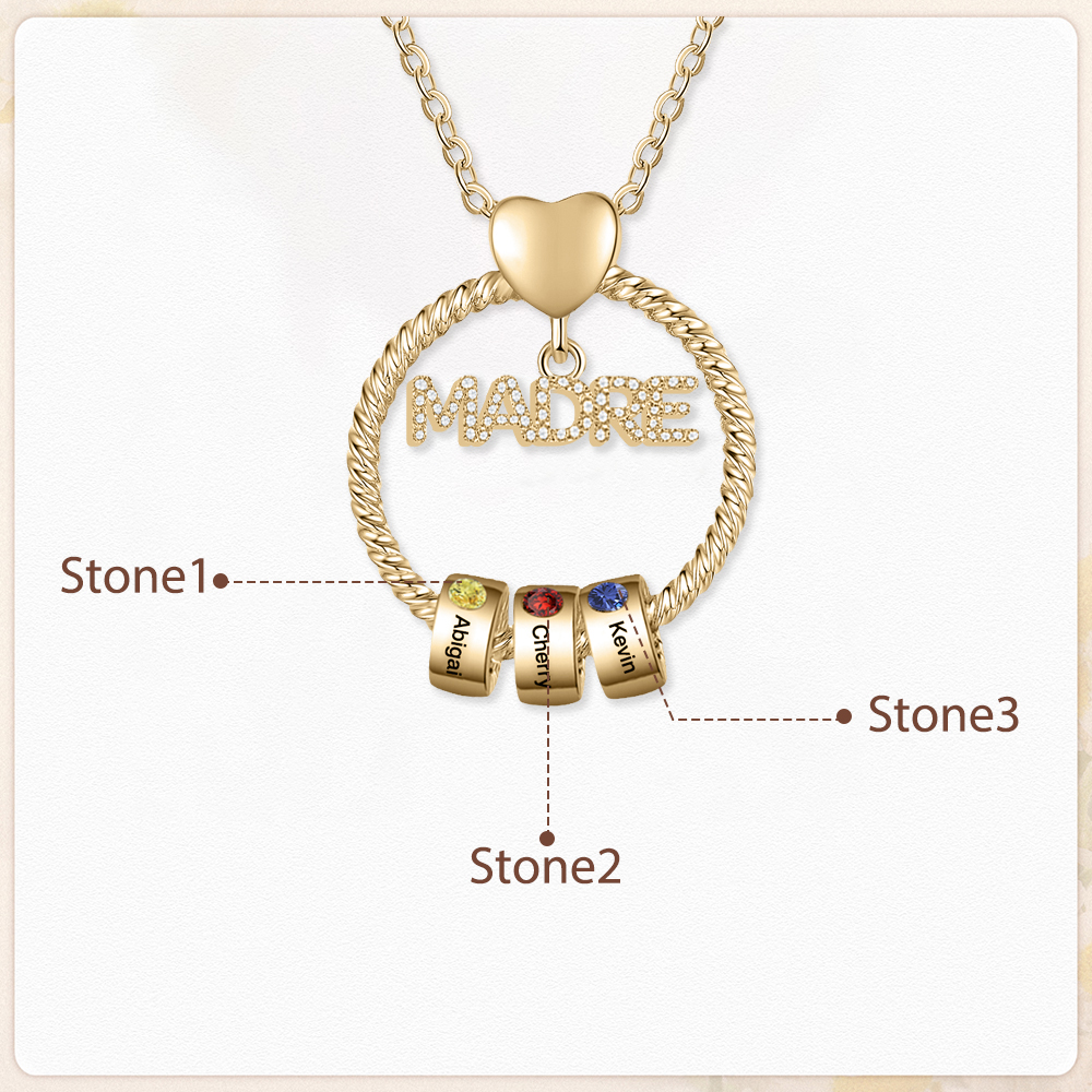 Collar con colgante de "MADRE" con 3 nombres y 3 piedras de nacimiento personalizados | Jessemade-Jessemade ES