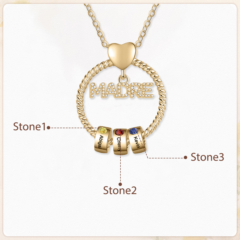 Collar con colgante de "MADRE" con 3 nombres y 3 piedras de nacimiento personalizados | Jessemade-Jessemade ES