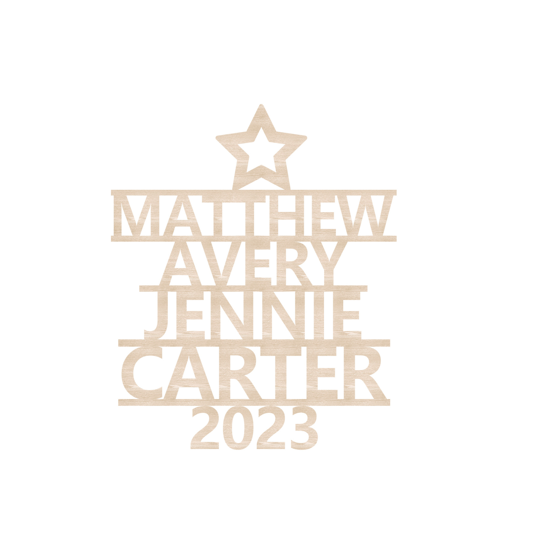 Navidad-Ornamento navideño de madera árbol de nombres con 4 nombres y año personalizados