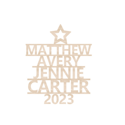 Navidad-Ornamento navideño de madera árbol de nombres con 4 nombres y año personalizados