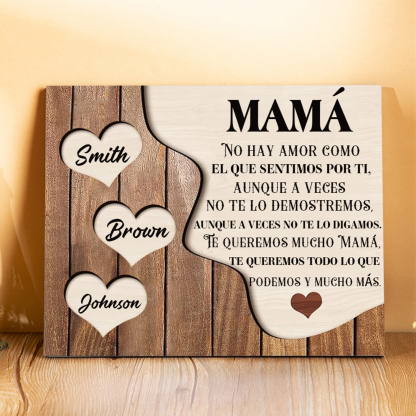 A mi mamá - Lámina 2-8 nombres personalizados marco de madera cara y corazones-Jessemade ES