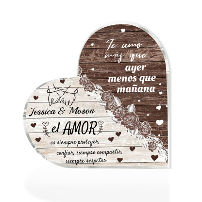 Placa de acrílico en forma de corazón de pareja con frase de amor con 2 nombres personalizados | Jessemade