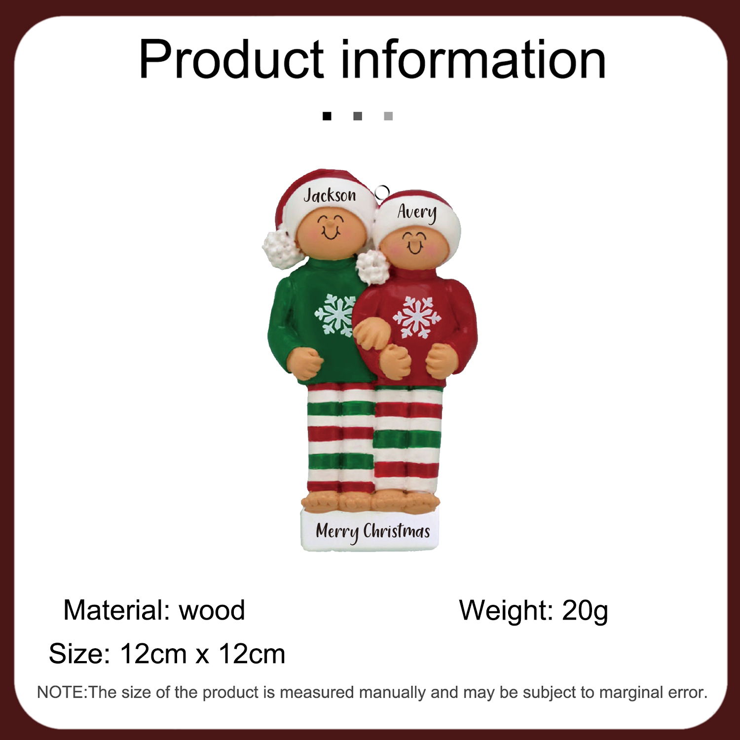 Navidad-Ornamento muñecos navideño de madera 2 nombres y 1 texto personalizados adorno del árbol