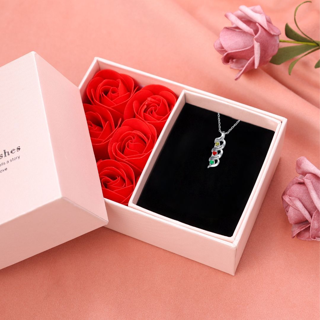 Collar DNA con 3 Nombres Personalizados 3 Piedras de Nacimiento-Jessemade ES