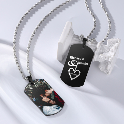 Collar de placa con foto personalizado con 2 nombres, fecha en la trasera para hombre-Jessemade ES