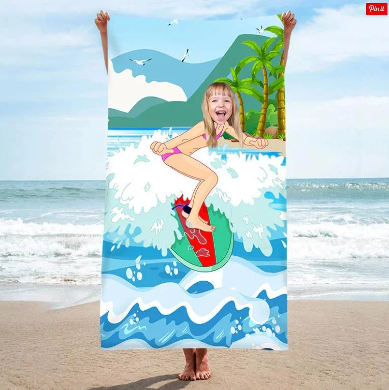 Toallas de Playa Personalizadas con 1 foto de chica surfing