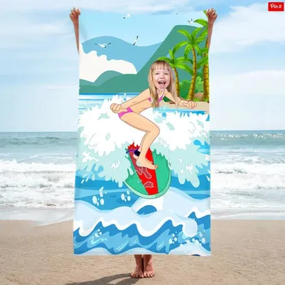 Toallas de Playa Personalizadas con 1 foto de chica surfing