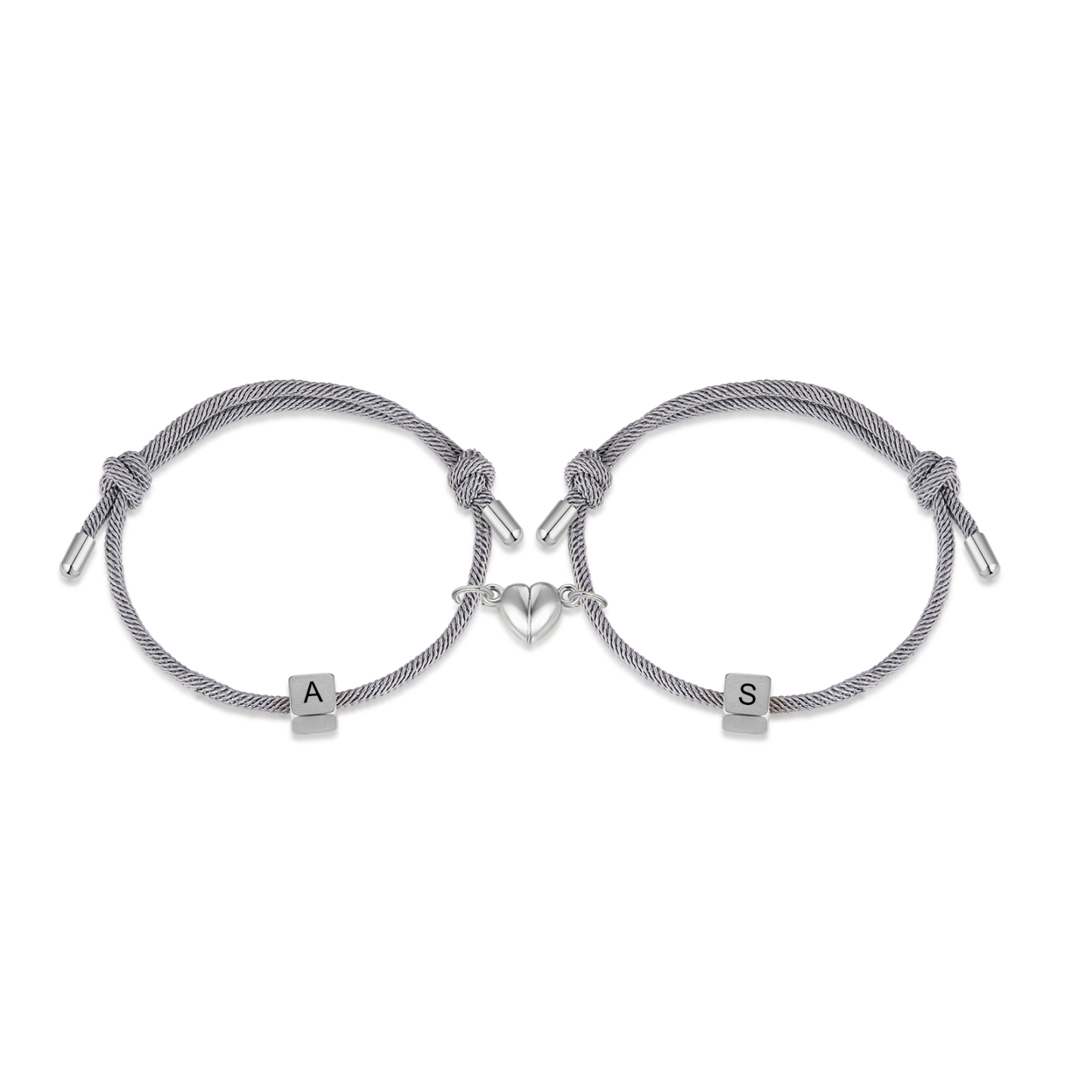 Pulseras de cuerda personalizadas para pareja con dije de corazón magnético grabado de dos letras-Jessemade ES