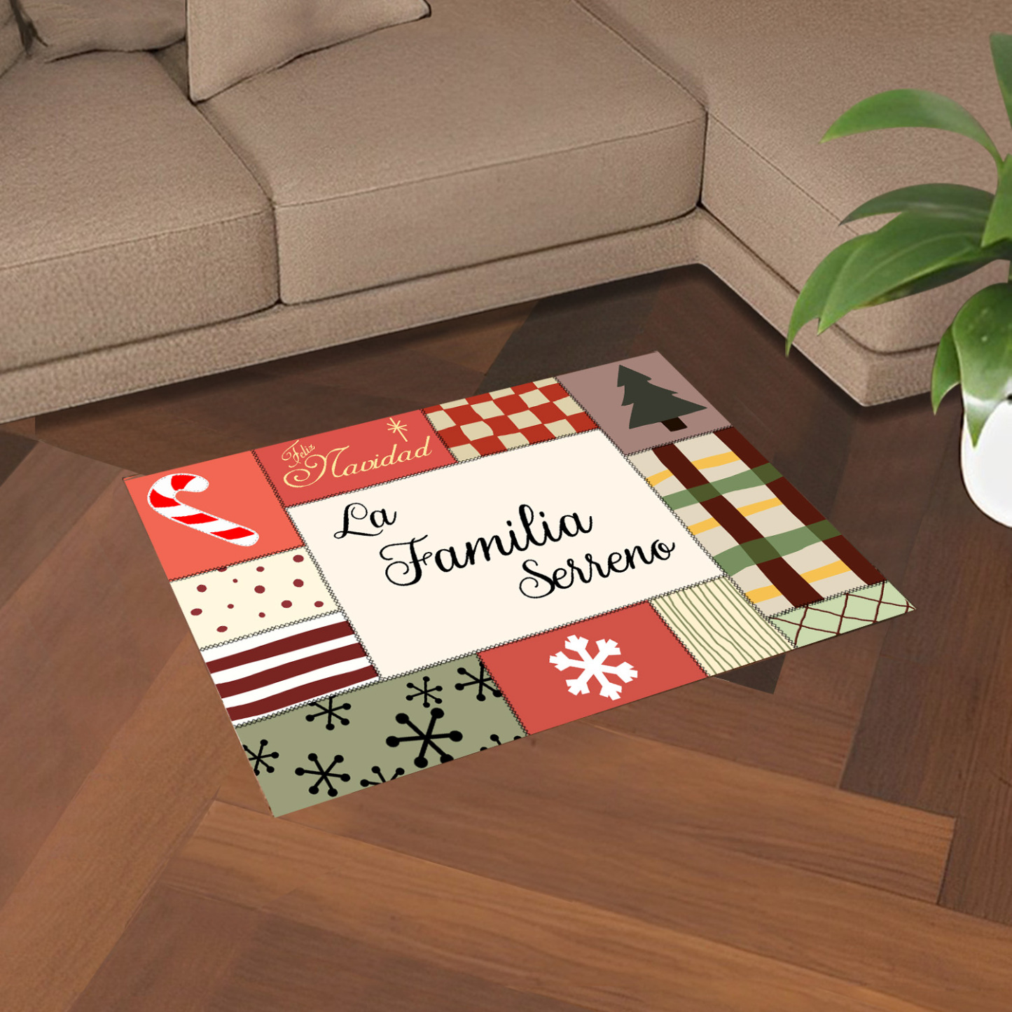 Navidad-felpudo/alfombra de entrada elementos de navidad personalizado con 1 texto-Jessemade ES
