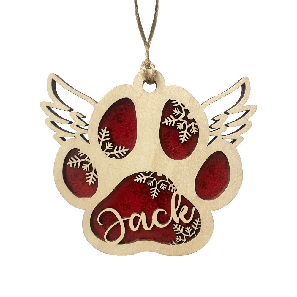 Navidad-Ornamento navideño de madera pata de perro con alas con 1 nombre personalizado