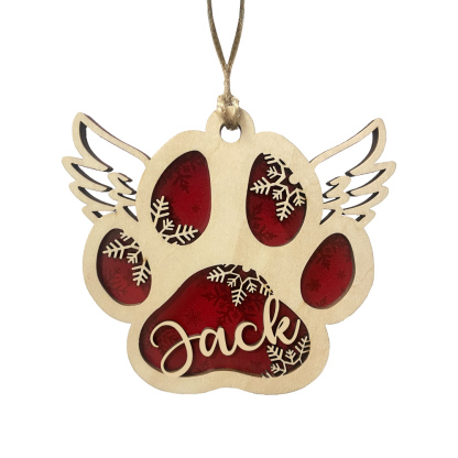 Navidad-Ornamento navideño de madera pata de perro con alas con 1 nombre personalizado