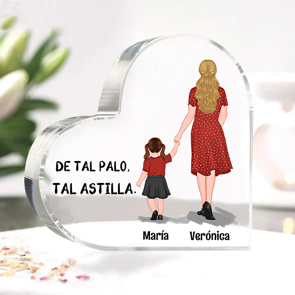 Placa de acrílico en forma de corazón mamá e hijos con 2-3 nombres personalizados-Jessemade ES