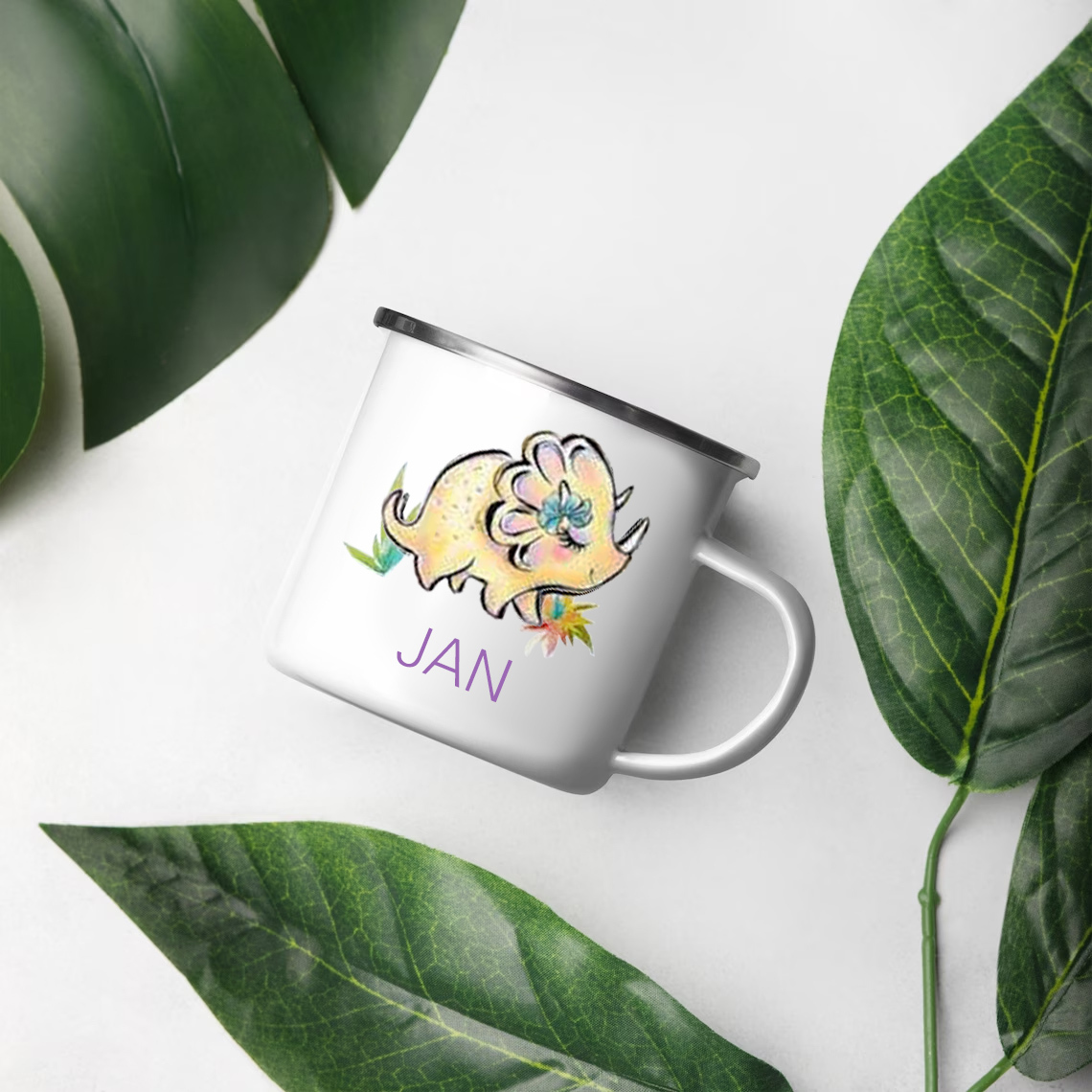 Taza con dinosaurios para niños con 1 nombre personalizado-Jessemade ES