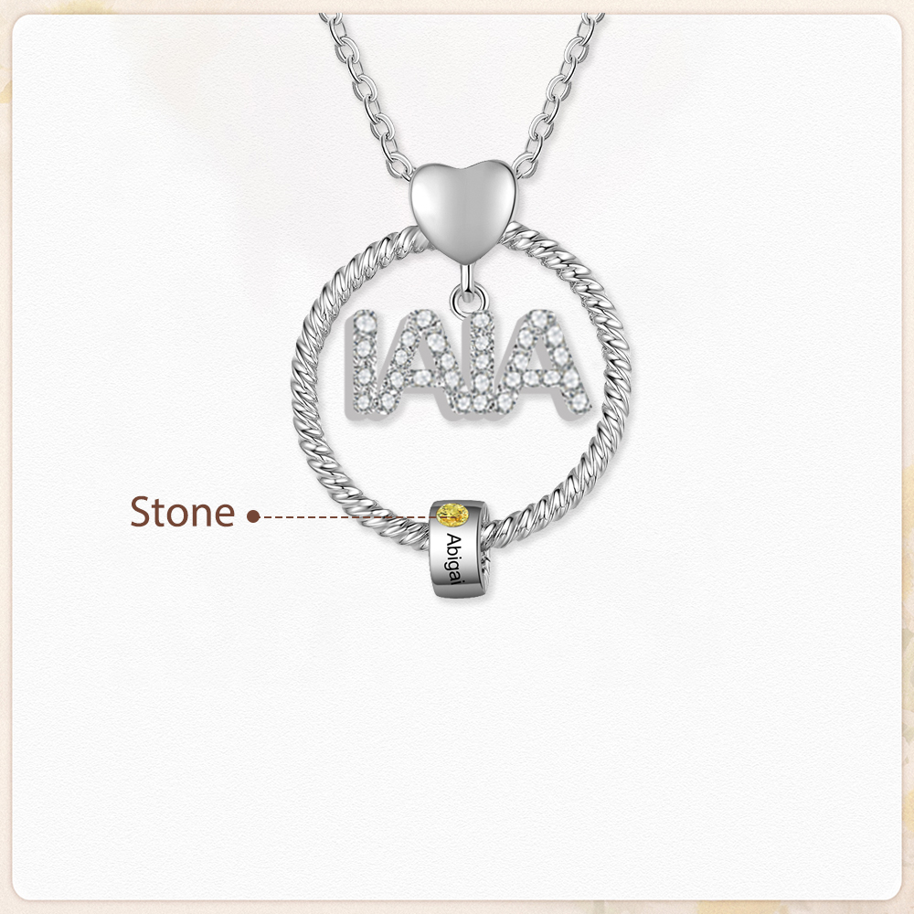 Collar a abuela con colgante de "IAIA" con 1 nombre y 1 piedra de nacimiento personalizados | Jessemade-Jessemade ES
