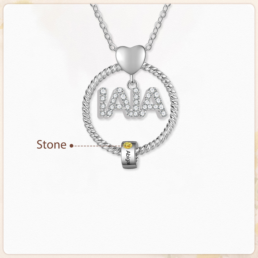 Collar a abuela con colgante de "IAIA" con 1 nombre y 1 piedra de nacimiento personalizados | Jessemade-Jessemade ES