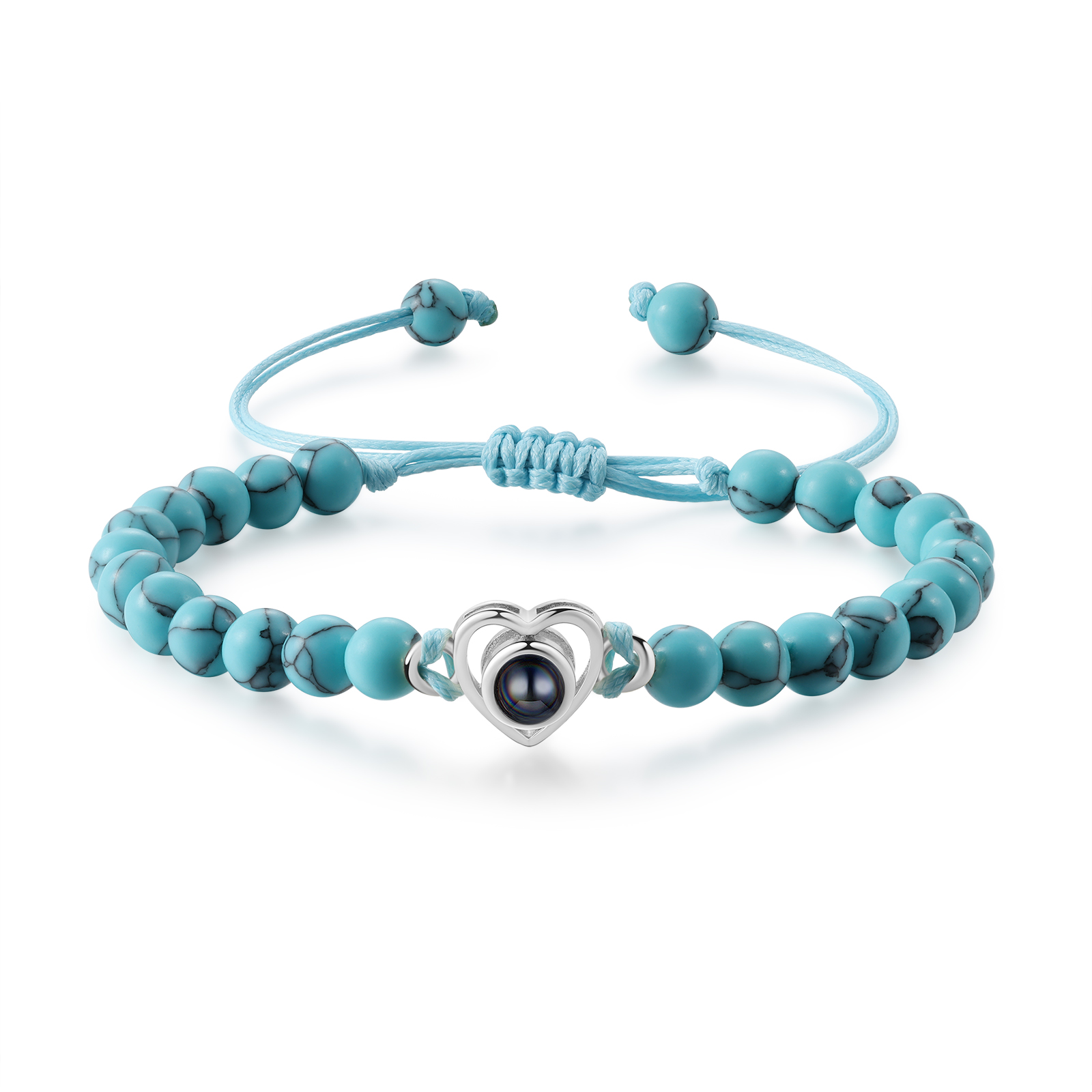 Pulsera de turquesa verde sintética con proyección de foto en color con dije de corazón pulsera ajustable-Jessemade ES