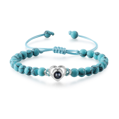 Pulsera de turquesa verde sintética con proyección de foto en color con dije de corazón pulsera ajustable-Jessemade ES