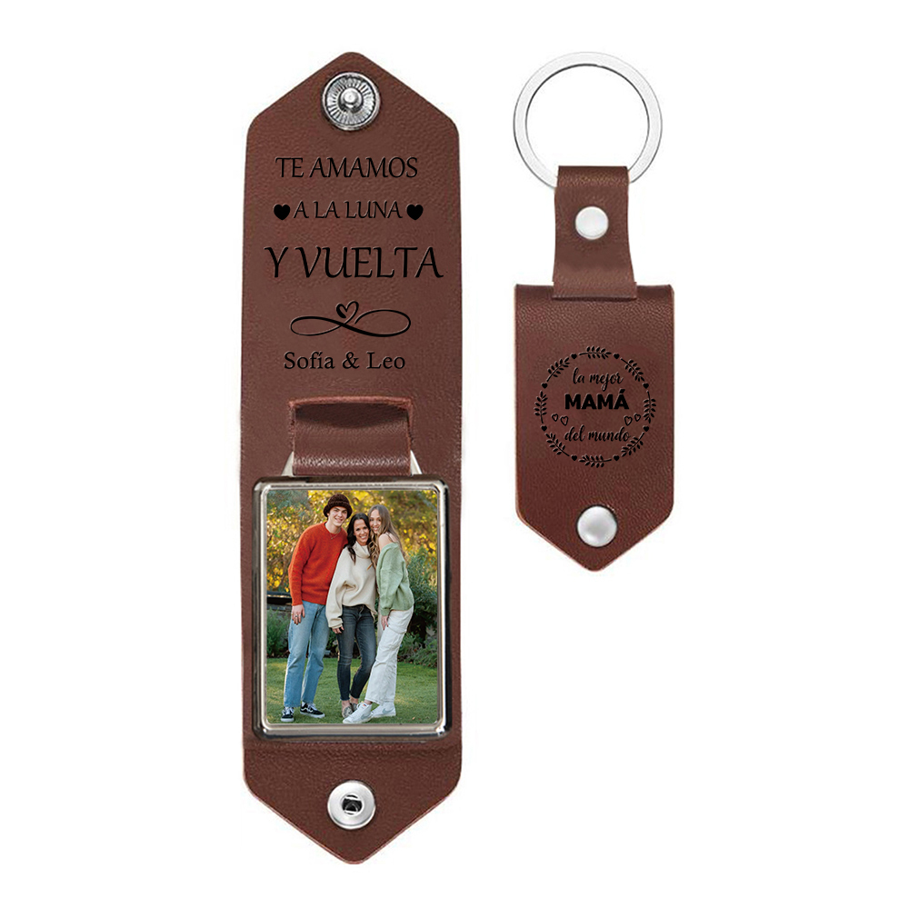A mi mamá - Llavero de cuero personalizado con 1 foto y nombres-Jessemade ES