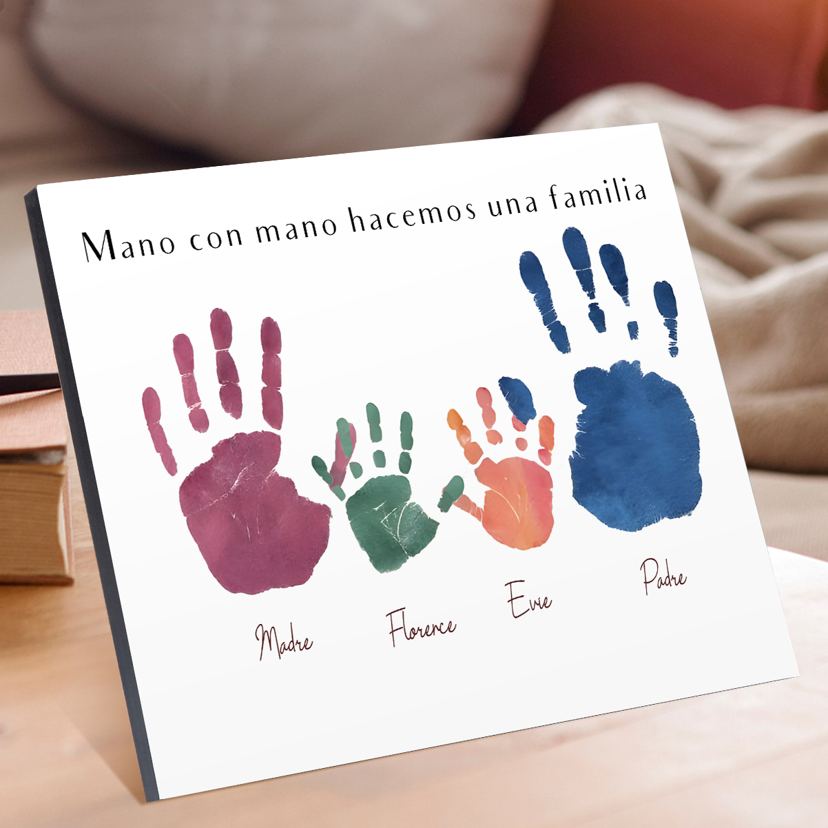A familia - Lámina 3-5 nombres personalizados marco de madera huellas de mano-Jessemade ES