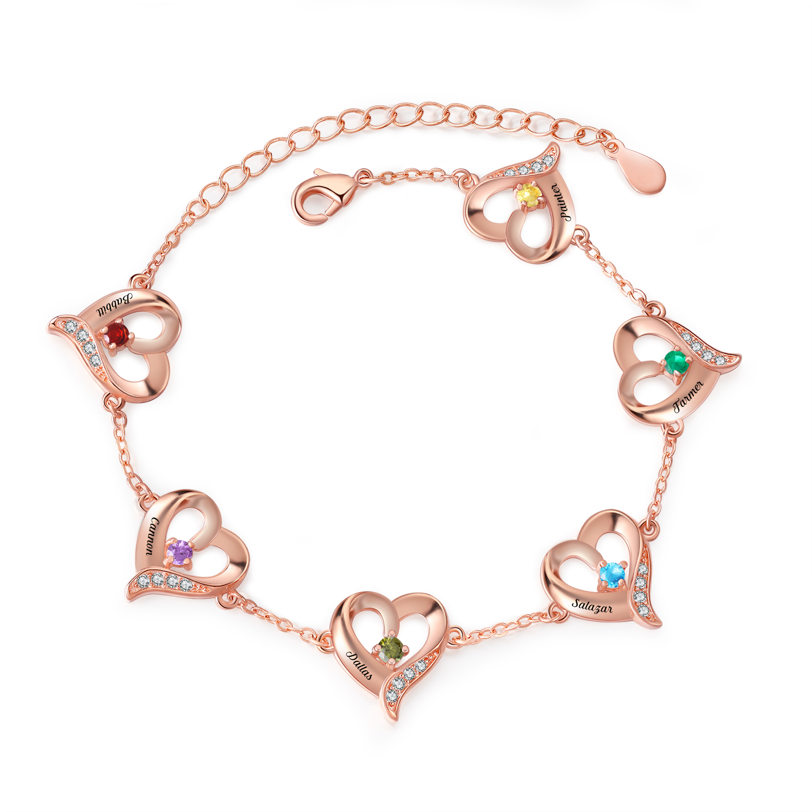 Pulsera 1-7 nombres y piedras personalizados con dije de corazón-Jessemade ES
