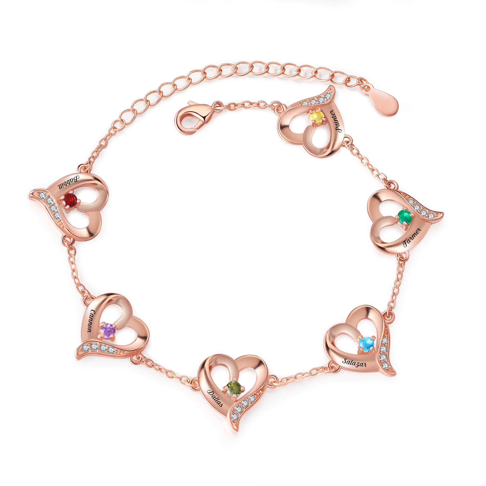 Pulsera 1-7 nombres y piedras personalizados con dije de corazón-Jessemade ES