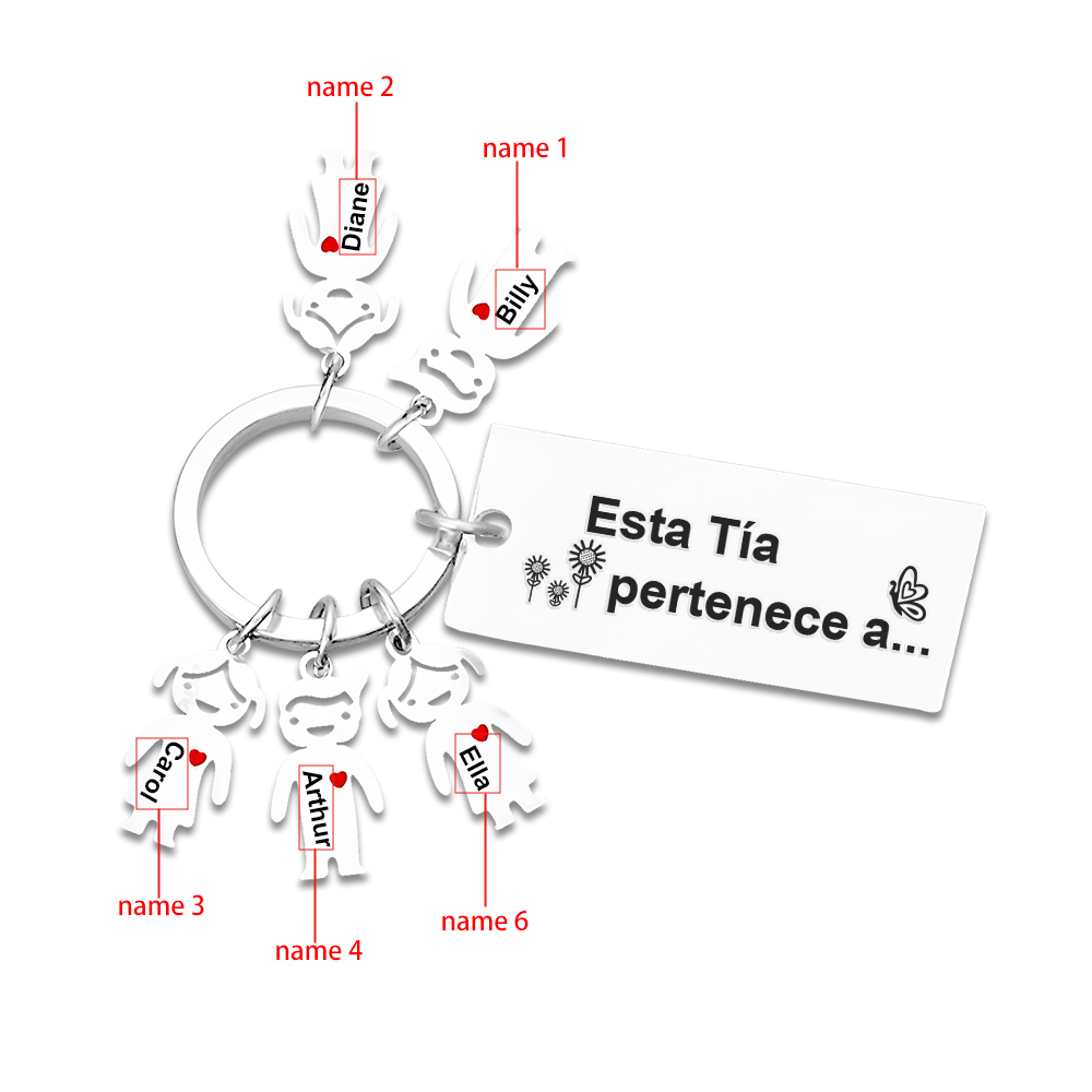 A mi tía - Llavero "Esta Tía pertenece a..." con 1-6 nombres personalizados en "niños"-Jessemade ES