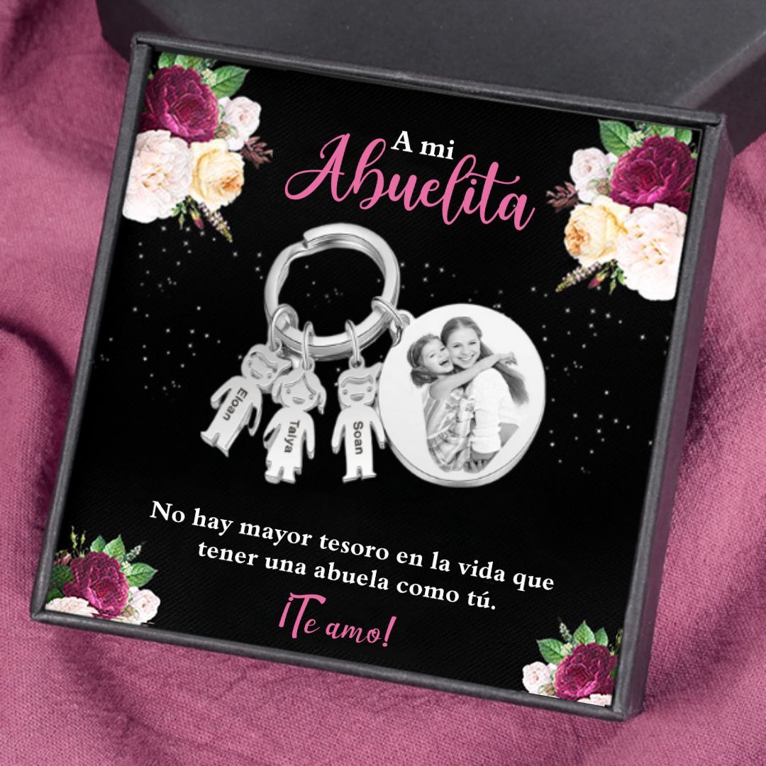 A mi abuela - Llavero 3 Nombres Personalizado Con Charms 3 Niños con Foto y Texto-Jessemade ES