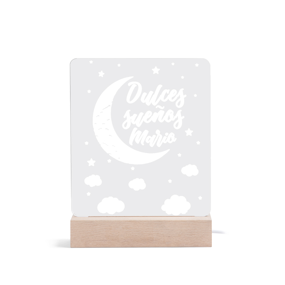 Lámpara Ilusión 3D Luz de Noche LED Dulces Sueños Luna y Nubes con Nombre Personalizado-Jessemade ES