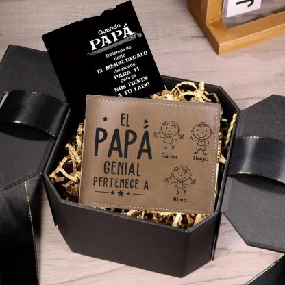 Cartera, billetera clásica 1-5 nombres personalizados con palo de niñ@ y una foto para papá-Jessemade ES